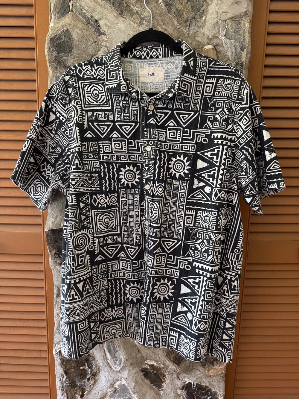FOLK- Black & White Geometric Print Short-Sleeve Shirt